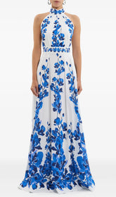 Enid Blue Floral Halter Neck Maxi Dress