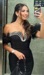 Cilicia Glamorous Black Crystal Ruffle Maxi Bandage Dress