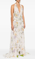 Chic Florine Floral Halter Ruffle Maxi Dress