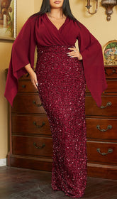 Dazzling Bayarma Red Sequin Plus Size Maxi Dress