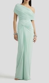 Henryk Mint Ruched One-Shoulder Maxi Dress