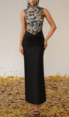 Germán Dazzling Floral Sequin Maxi Dress