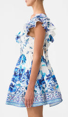 Haru Blue Floral Ruffle Mini Dress