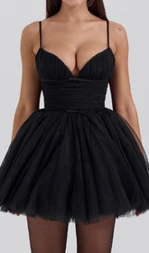 Diellza Black Tulle Mesh Mini Dress