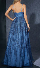 Stunning Dionne Navy Floral Embroidered V-Neck Maxi Gown