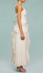 Finneas White Halter Pleated High-Low Maxi Dress