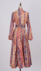 Glynis Vibrant Paisley Long Sleeve Midi Dress with Belt