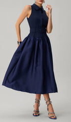 Jovisonic Chic Navy Belted Midi Dress