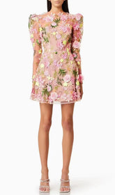 Emrys "In Bloom" Floral Embroidered Puff Sleeve Mini Dress