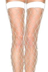White Diamond Net Stockings with Wide Bands