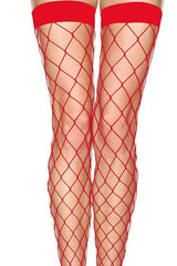 Red Diamond Net Stockings with Wide Bands