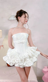 Demelza Chic White Strapless Corset Ruffle Mini Dress