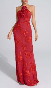 Bambi Red Halter Maxi Gown