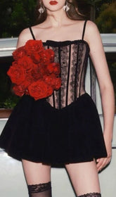 Iorwen Black Lace Corset Mini Dress