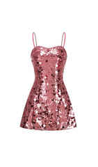 Isabela Dazzling Pink Sequin Mini Dress with Glamorous Chain Straps