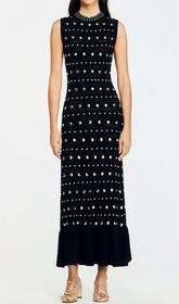 Hedia Black Studded Knit Midi Dress