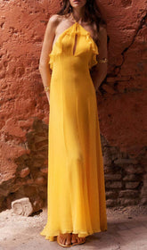 Glennis Golden Glow Halter Backless Maxi Dress