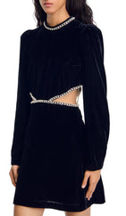 Maryline Glamour Velvet Mini Dress with Sparkling Cutouts