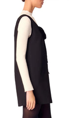 Chic Black Velvet Bow Pinafore Dress