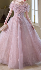 Hanne Enchanting Blush Pink Floral Off-Shoulder Maxi Gown