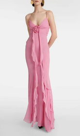 Frazier Pink Rose Ruffle Maxi Dress