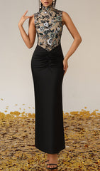 Germán Dazzling Floral Sequin Maxi Dress