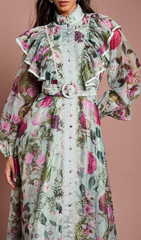 Romantic Floral Ruffle Midi Dress