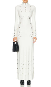 Ishana White Embellished Mock Neck Maxi Gown
