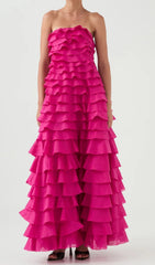 Dasani Radiant Pink Strapless Tiered Ruffle Maxi Dress