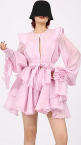 Chic Fleur Pink Tiered Ruffle Mini Dress