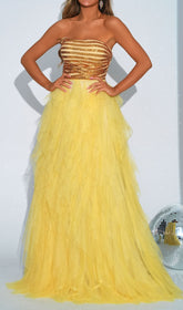 Dilana Yellow Sequin & Tulle Strapless Maxi Dress