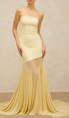 Radiant Gyda Yellow Strapless Mesh Maxi Dress