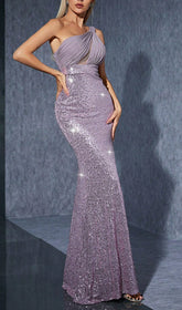 Helmi Glamour One-Shoulder Sequin Mesh Maxi Dress