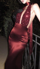 Joffrey Scarlet Sequin Halter Maxi Gown