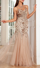 Gevvie Dazzling Sequin & Mesh Maxi Dress