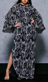 Bechan Black Sequin Floral Maxi Dress