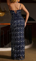 Glamorous Navy Blue Sequin Strappy Maxi Dress
