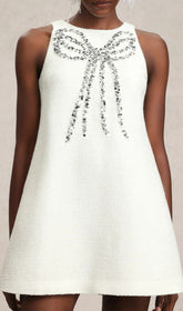 Fannie White Sequin Bow Mini Dress