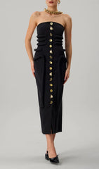 Faridun Sculptural Strapless Button-Front Midi Dress