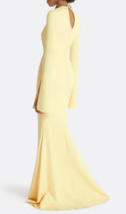 Ellema Dazzling Yellow Beaded Keyhole Long Sleeve Maxi Gown