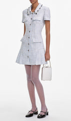 Sparkling Blue Boucl Mini Dress with Diamant Details