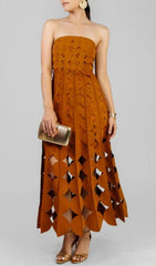 Fifi Terracotta Strapless Laser-Cut Maxi Dress