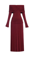 Stunning Gala Wine Off-Shoulder Ruched Maxi Dress