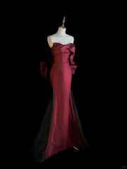 Vestido de fiesta de sirena con escote en forma de corazón, negro y rojo, con cuentas