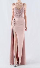 Elegant Blush Pink Beaded Corset Maxi Dress