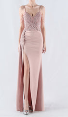 Elegant Blush Pink Beaded Corset Maxi Dress