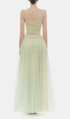 Josie Mint Green Sparkle V-Neck Mesh Maxi Gown