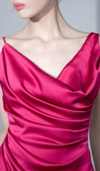 Cocheta Rose Red Ruched Satin Maxi Dress