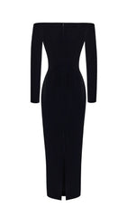 Luxurious Black Velvet Rose Maxi Dress