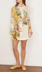 Etenia 'Tropical Bloom' Two-Tone Floral & Exotic Bird Print Mini Dress